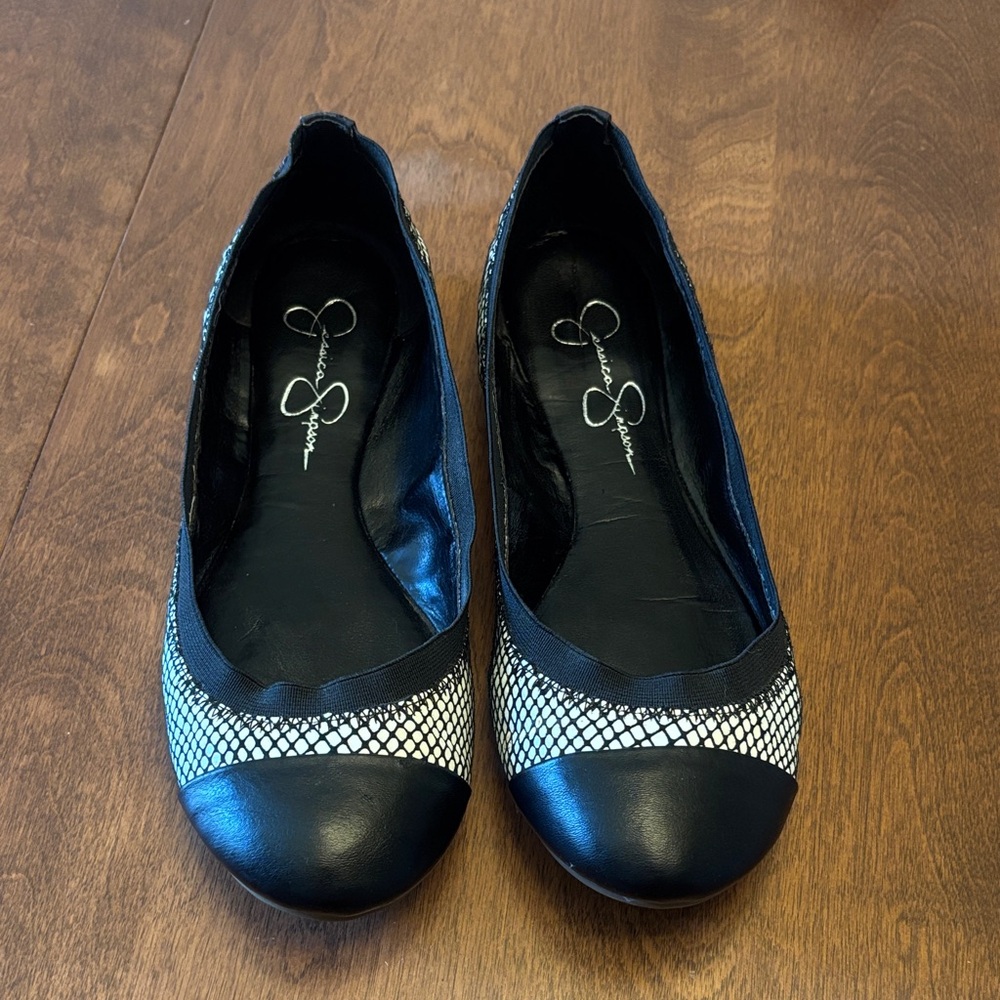 Jessica Simpson Black and White Mesh Cap-Toe Flats